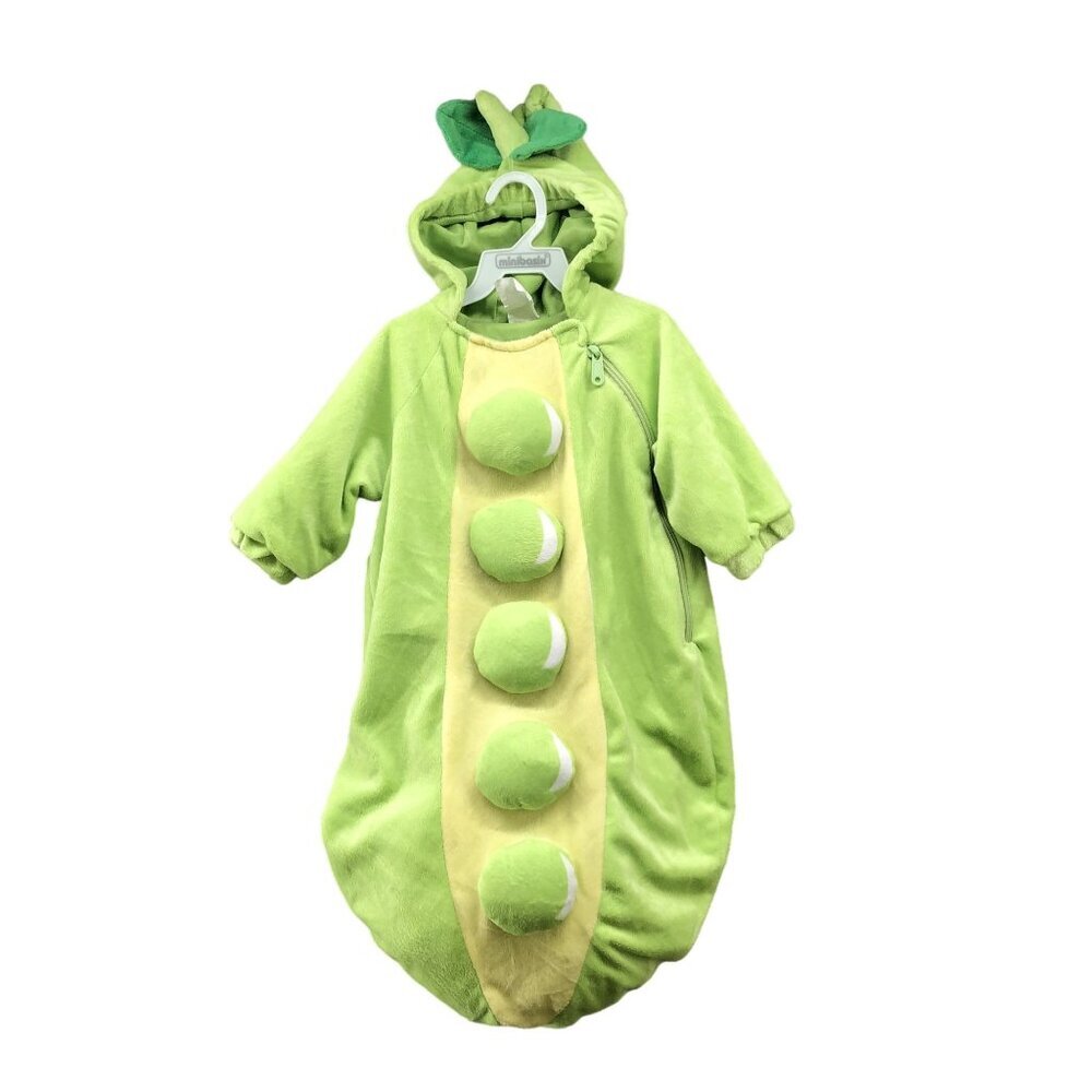Baby Peapod Costume Bunting 0-6M‎ Zip Fleece Green Hooded Peas Plant Halloween